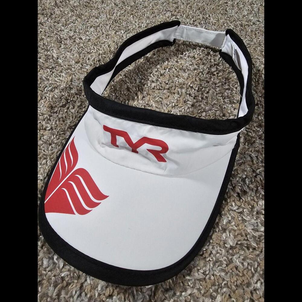 TYR Sports White Visor Red Logo OSFA Run Gear Hat Strapback